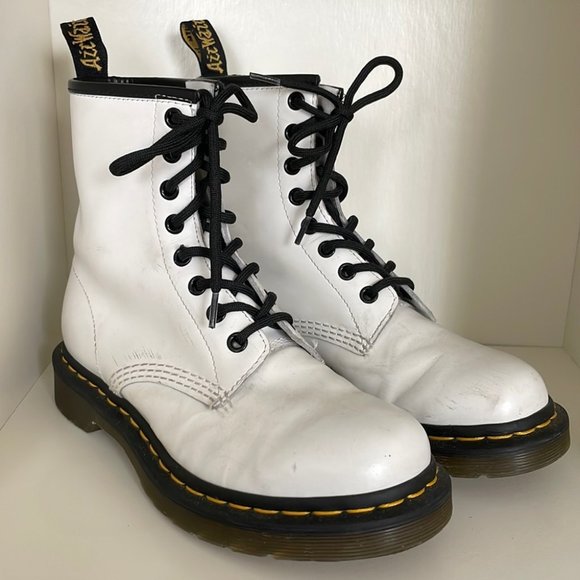 Dr. Martens Shoes - Dr. Martens 1460 Leather Lace Up Combat Boots in White